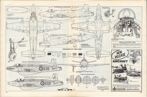 Supermarine Attacker - 1/72 рисунок Майка Кипа, 1/72, Скэйл Аиркрафт Моделлинг, Том 3 Выпуск 6, Март 1981
